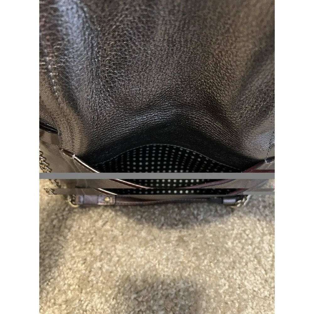Kate Spade New York Metallic  Leather Pewter Bag Shoulder Chain Strap/clutch Y2k